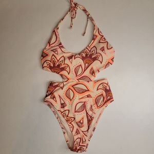 Aerie High-waisted Backless One Piece Swimsuit, Coral and Peach, NWOT, sz XS